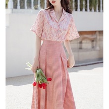 甜辣风炸街两件套夏季2023新款气质温柔奶系穿搭粉色衬衫半裙套装