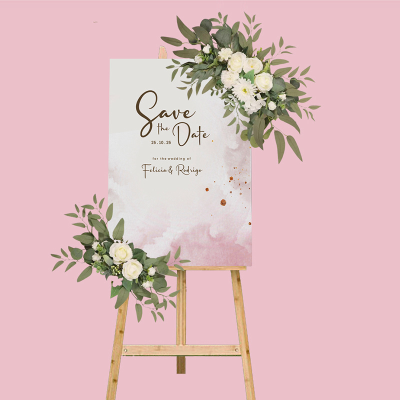 鸿禹 婚礼宴会指示牌角花婚庆 迎宾水牌装饰花仿真花背景拱门花