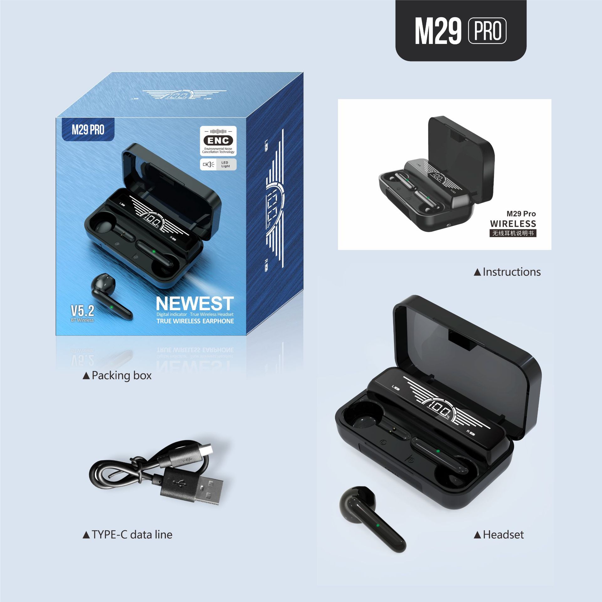 Cross-Border New Arrival M9 M10 M17 M18 M19 Bluetooth Headset Tws in-Ear Touch Sports Waterproof 5.1