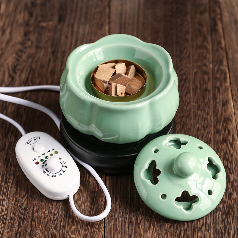定时调温电香炉 莲花陶瓷香薰炉 电子沉香炉插电木粉块香丸木屑