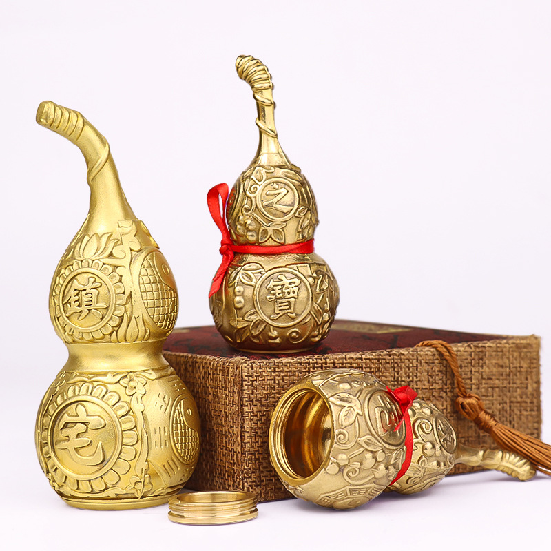 黄铜摆件开口小葫芦空心葫芦摆件工艺品八卦铜葫芦挂件装饰品