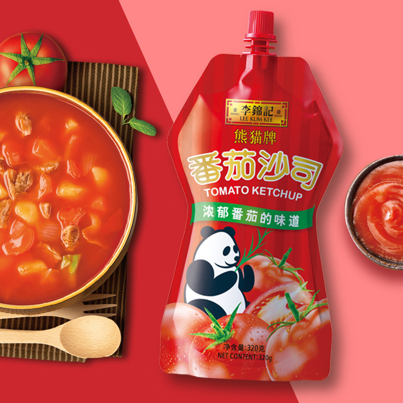 李锦记熊猫番茄沙司320g手抓饼酱披萨薯条蘸点酸甜酱拌意面番茄酱