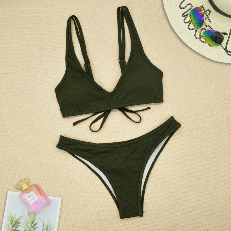 亚马逊速卖通跨境新款分体纯色性感泳衣女比基尼bikini