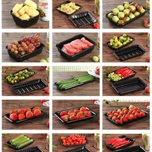 塑料长方形加厚一次餐盒水果超市方形蔬果一次性托盘长方生鲜黑色