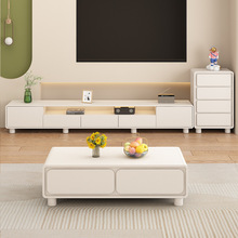 新款实木电视柜茶几组合套装现代简约储物影视柜奶油风小户型客厅