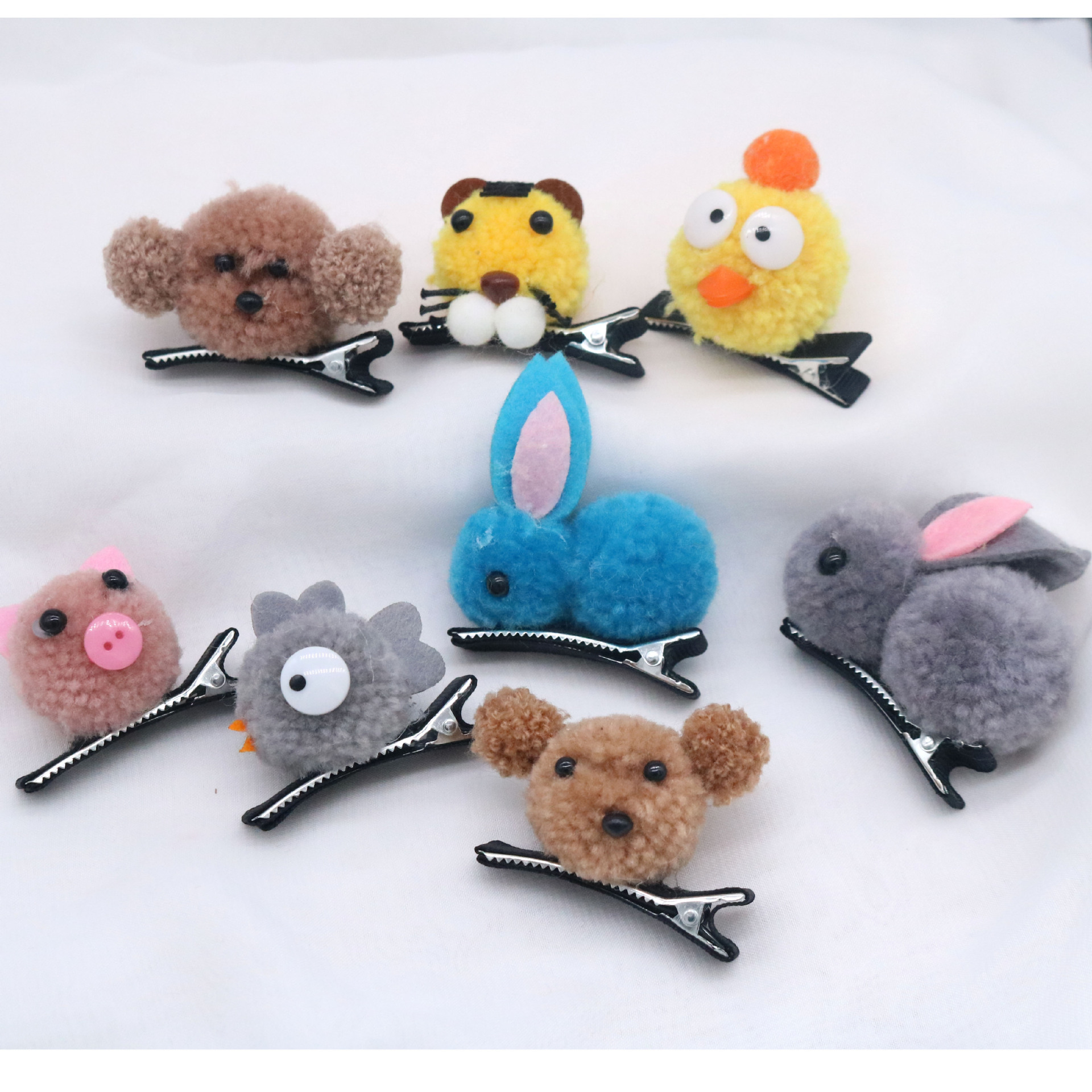 卡通小动物发夹毛绒小兔子老虎鸭嘴夹可爱萌系顶夹侧边发夹子头饰