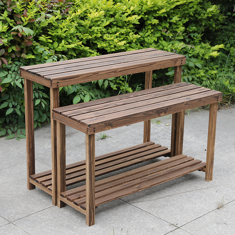 实木碳化花架置物架阶梯多层阳台落地防腐木室内户外绿萝花盆架子