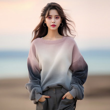 扎染圆领毛衣打底衫女韩系早春穿搭2024年新款小众不撞款针织上衣