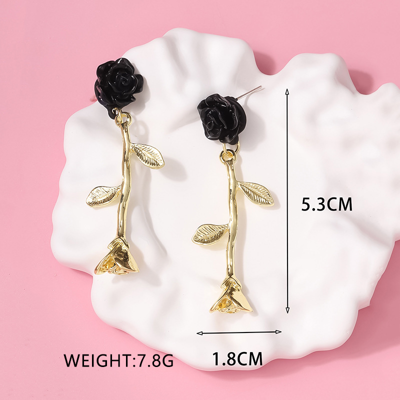 European and American Foreign Trade Hot Selling Product Fashion Fashion Special-Interest Design Single-Sided Rose Stud Earrings Factory Direct Wholesale