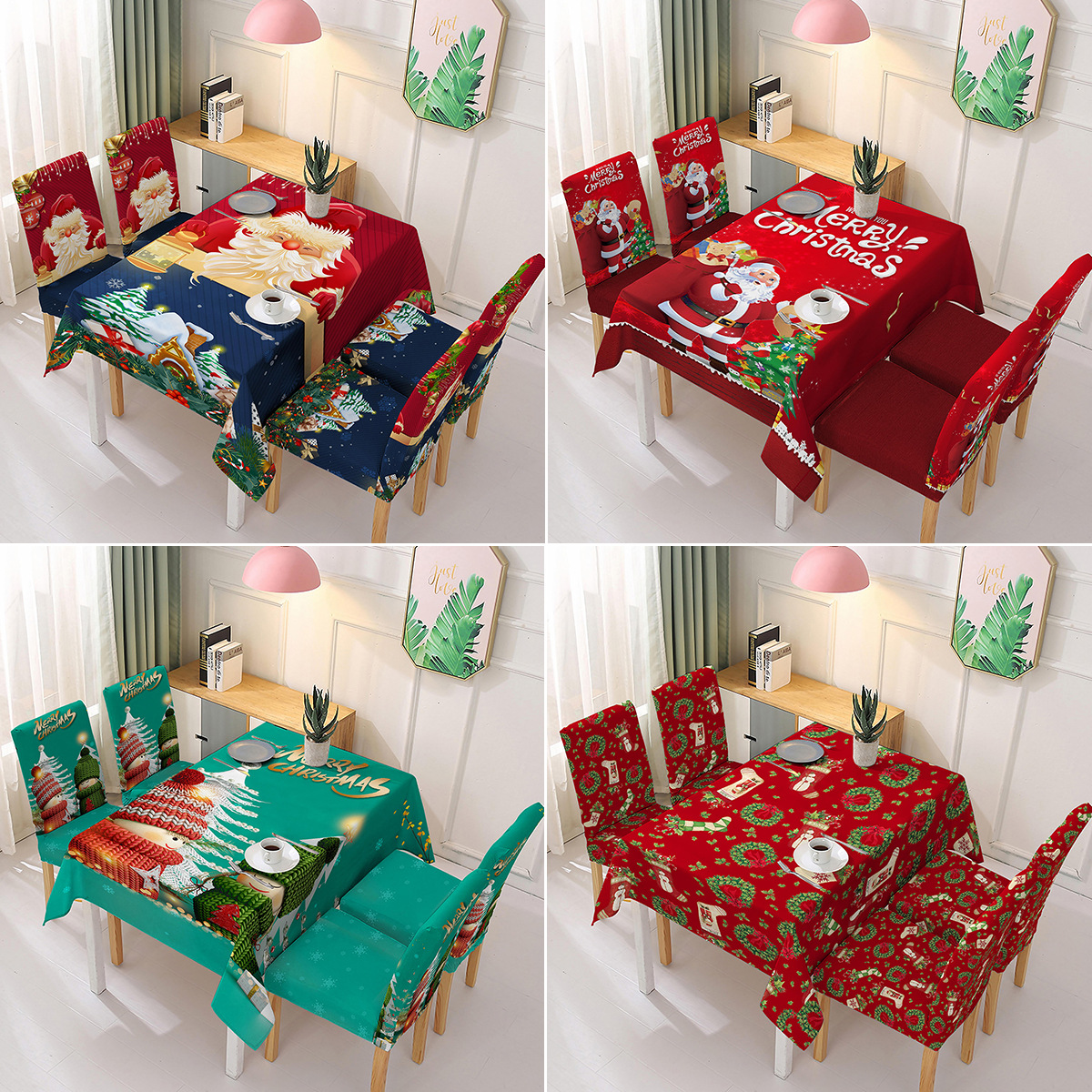 New Cross-Border Christmas New Polyester Waterproof Tablecloth One-Piece Printed Chair Cover Jubilant Decoration Cartoon Christmas Old