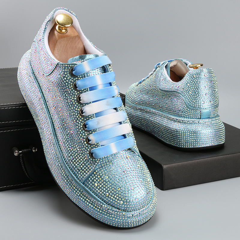 纳唐堡利 新款男鞋休闲板鞋带钻鞋 满钻鞋蓝色