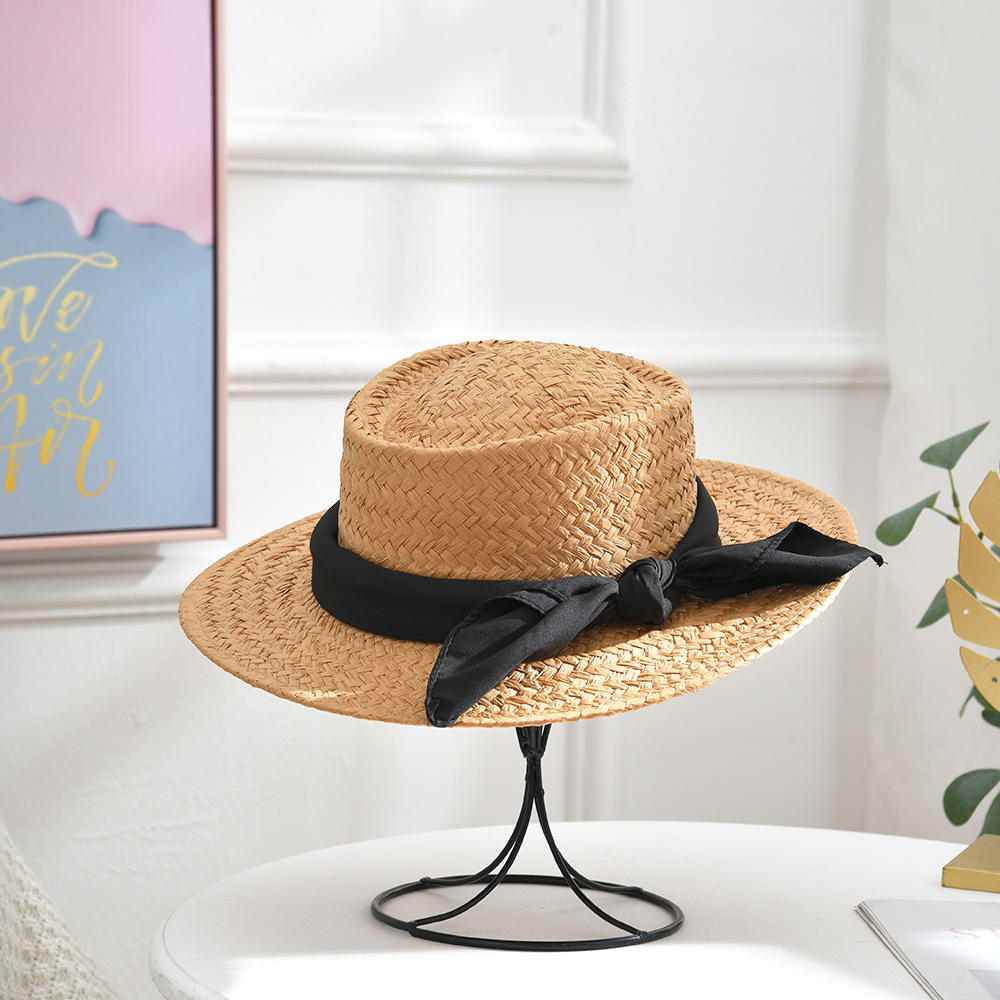 European and American Spring and Summer New Dome Curling Bow Decoration Big Brim Raffia Hat Outdoor Travel Sunshade Straw Hat