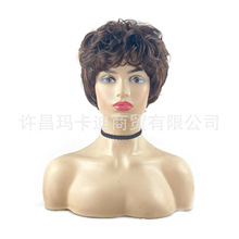 假发女短发蓬松卷仿真丝头发 中老年短卷发假发头套欧美外贸假发