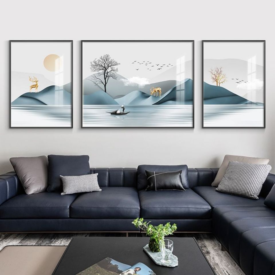 28416厂家批发外贸喷绘装饰画五联帆布画铝外框组装画