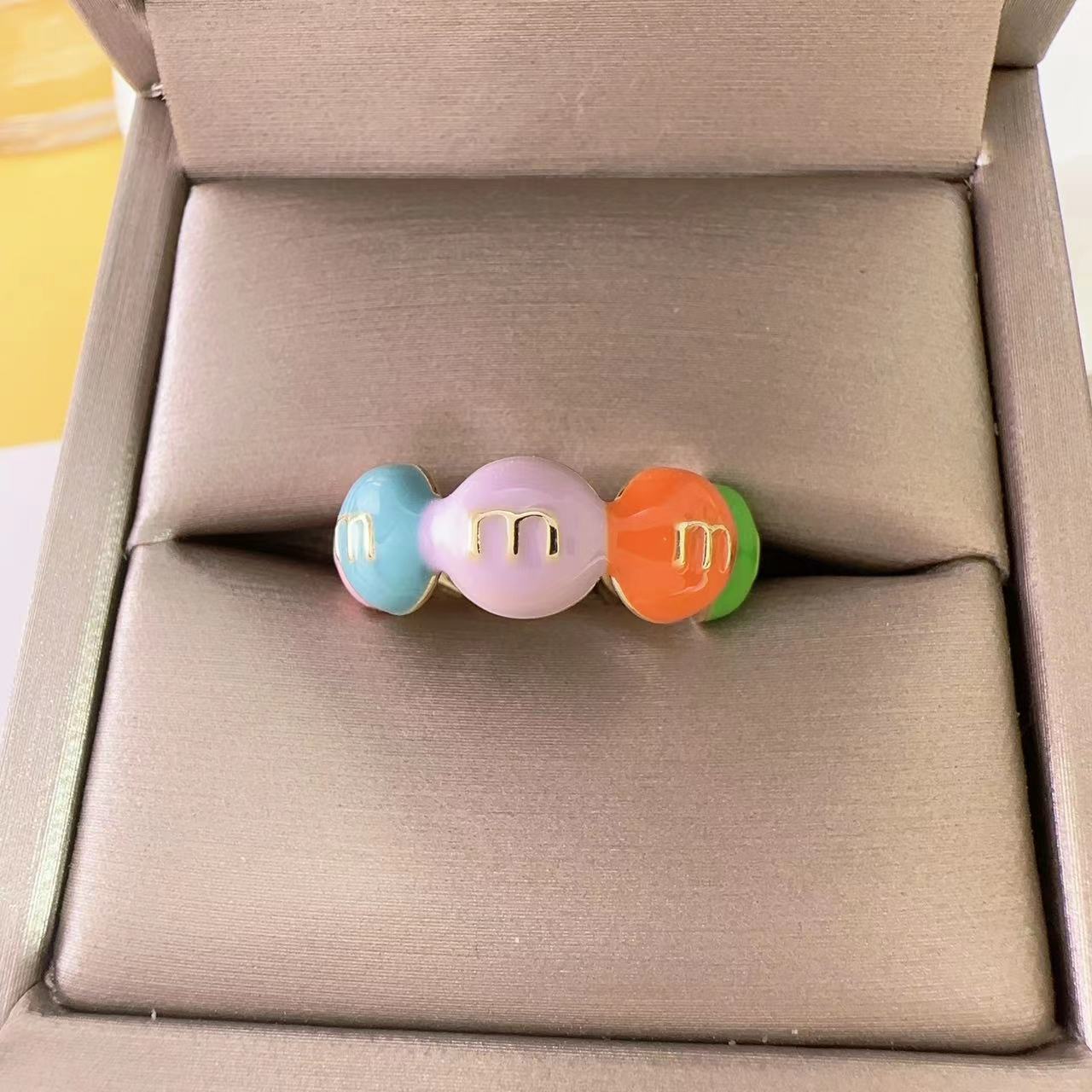 Colored Drip Glaze Letters Ring Women's High Sense Opening Adjustable Index Finger Ring Fashion Personality All-Match Earrings Little Finger Ring