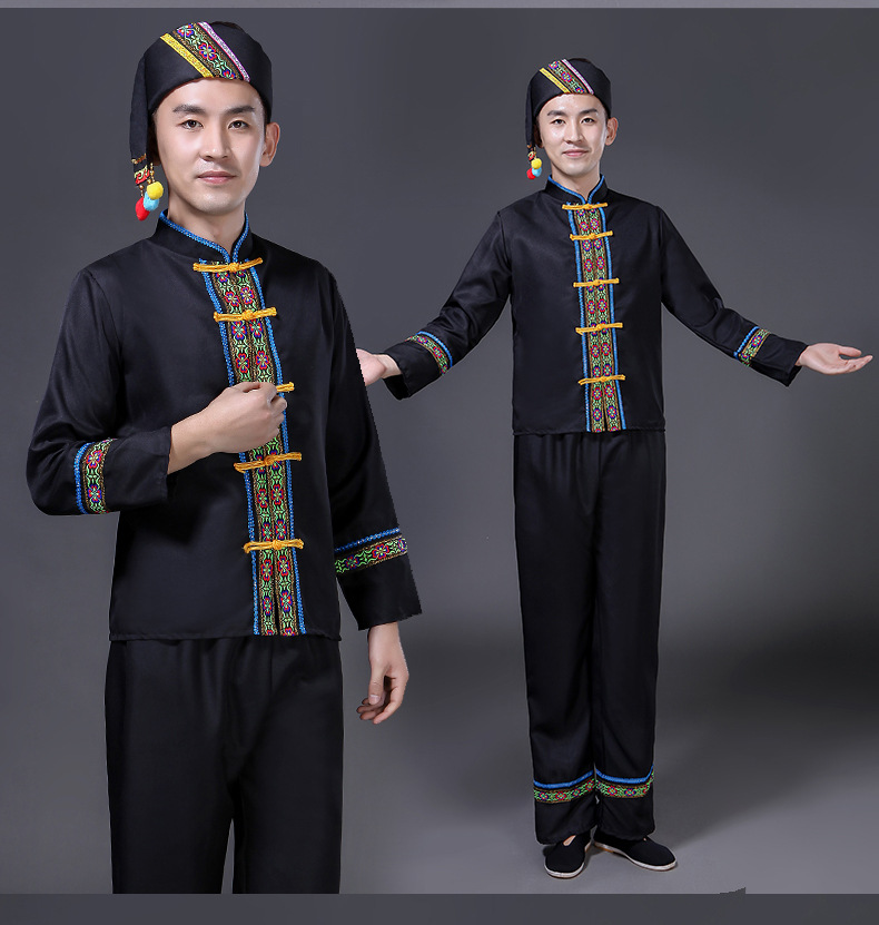 广西壮族服装成人男少数民族竹竿舞蹈广西歌圩节三月三壮族演出服