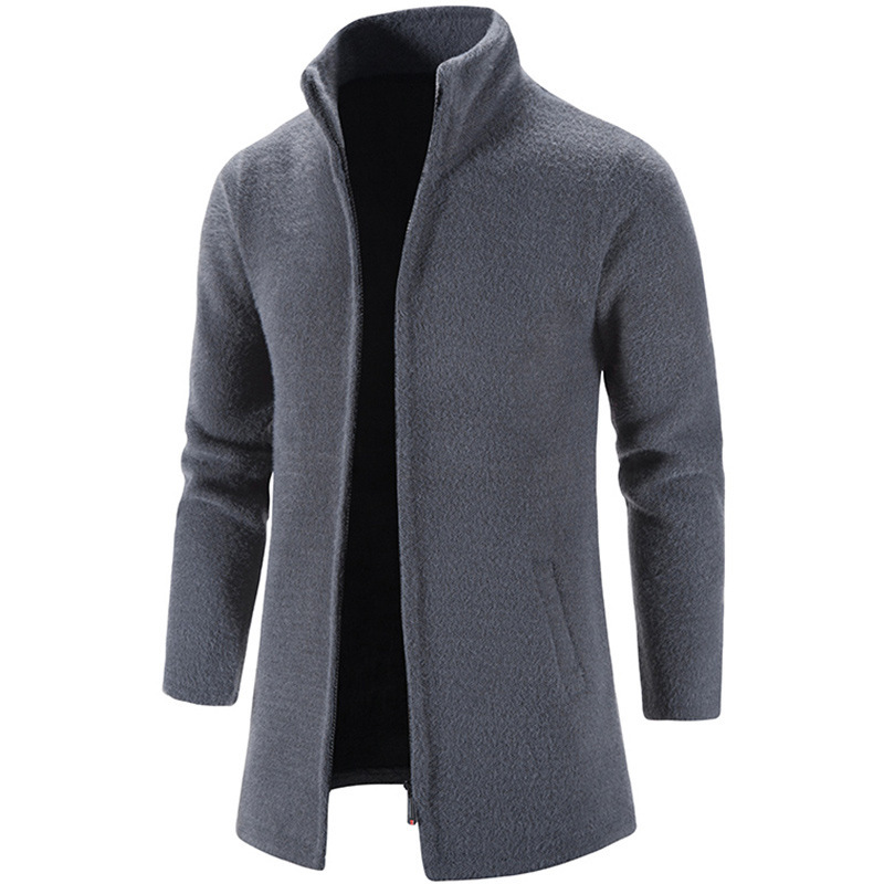 男士秋冬加绒加厚貂绒呢子外套外穿大码宽松百搭风衣立领针织开衫