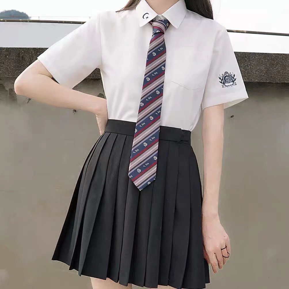 dk制服男夏季新款日系刺绣学院风情侣jk五分袖衬衣潮流宽松白衬衫