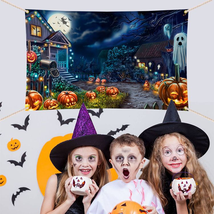 2022 New Halloween Background Fabric Ghost Festival Party Horror Background Decoration Halloween Banner Flag Wholesale