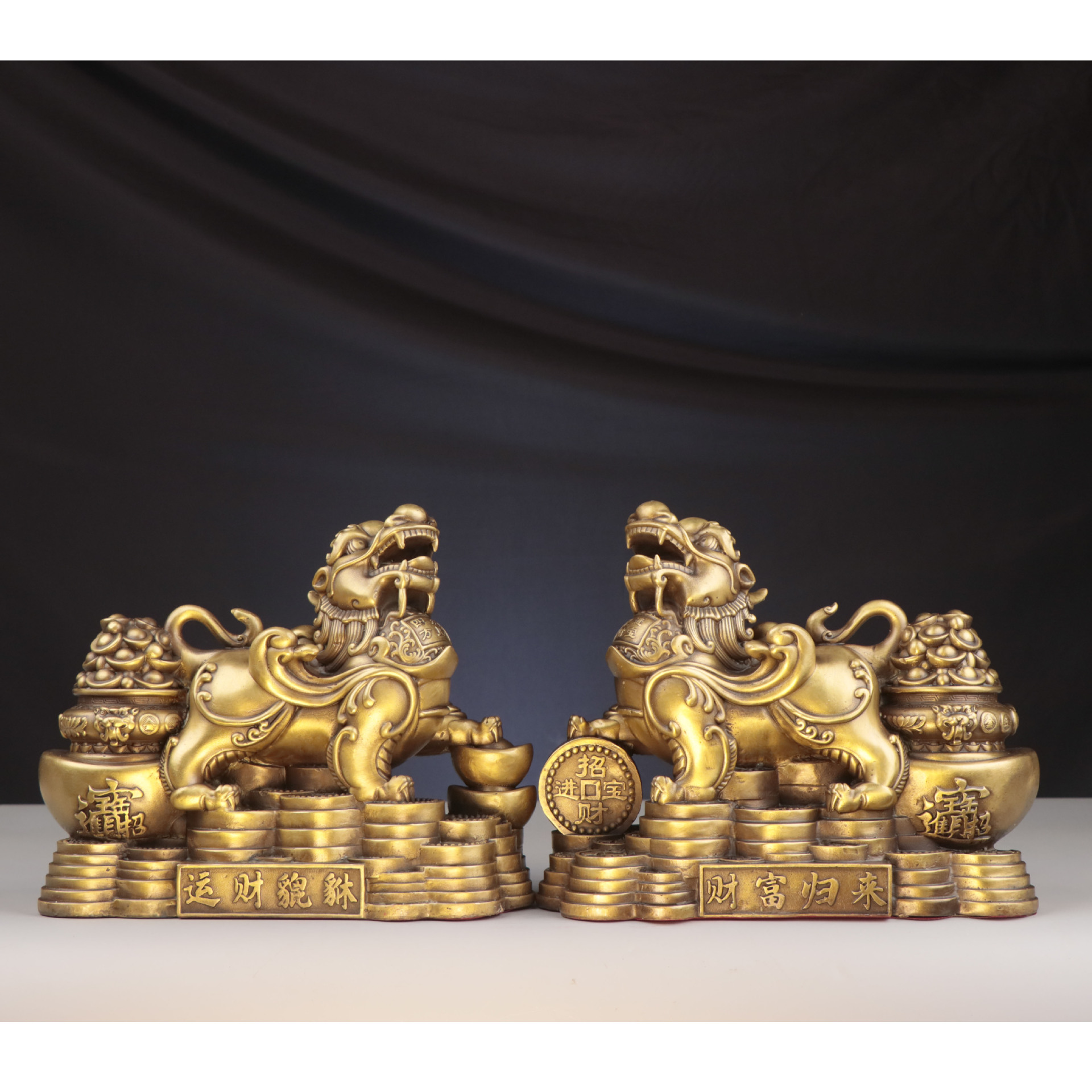 杨铜记 纯铜貔貅 运财貔貅 财富归来 元宝貔貅一对 家居店铺摆件