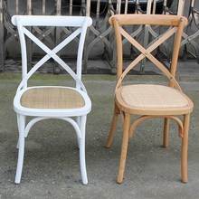 欧式轻奢复古实木餐椅木制叉背椅宴会椅子叉号椅不可罗叠藤椅凳子