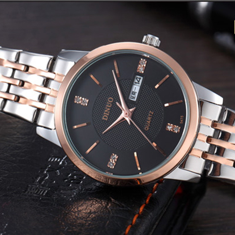 谛诺dinuo_5475男士手表双日历时尚商务休闲经典精钢腕表