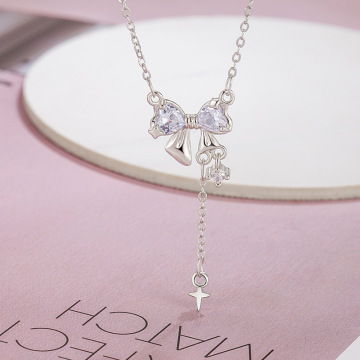 蝴蝶结锆石流苏项链女夏季轻奢小众气质配芒星超闪新款潮流锁骨链