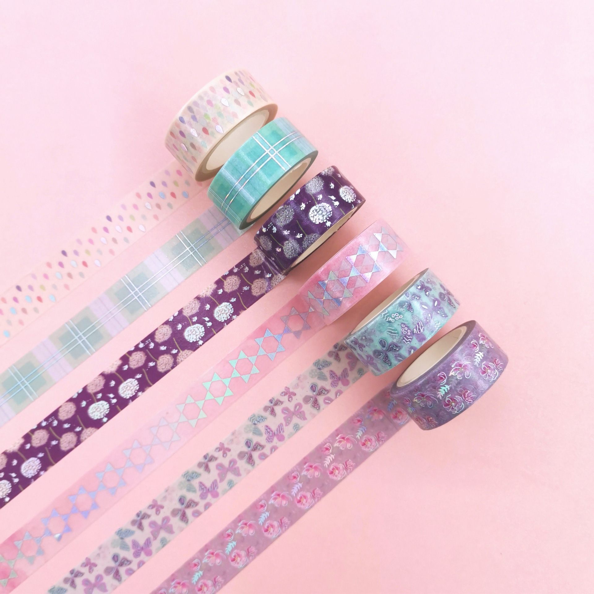 手账彩色印花几何图案和纸胶带印刷diy相册装饰烫金手账贴纸