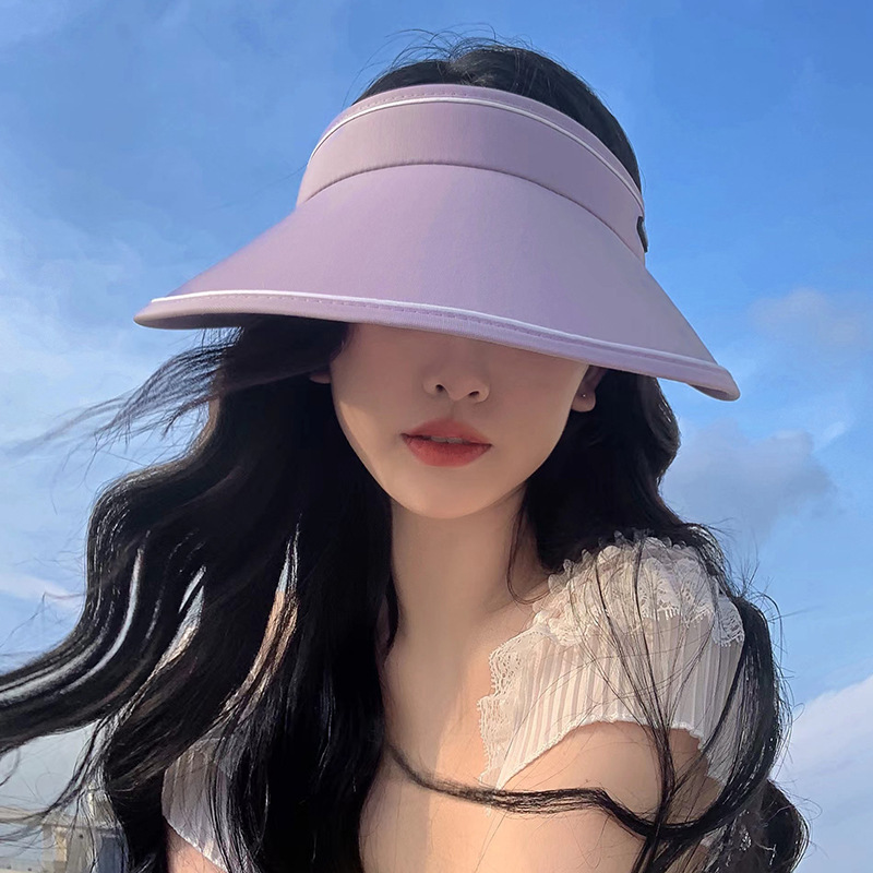 Summer Outdoor Riding UV-Proof Foldable Women's Topless Hat Large Brim PVC Sunshade Face-Looking Small Sun Protection Hat