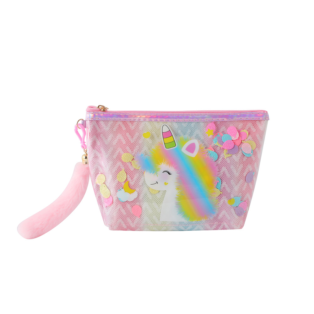 Unicorn Cartoon Cosmetic Bag PVC Transparent Sequin Clutch Children Cute Portable Toiletry Bag Buggy Bag Women