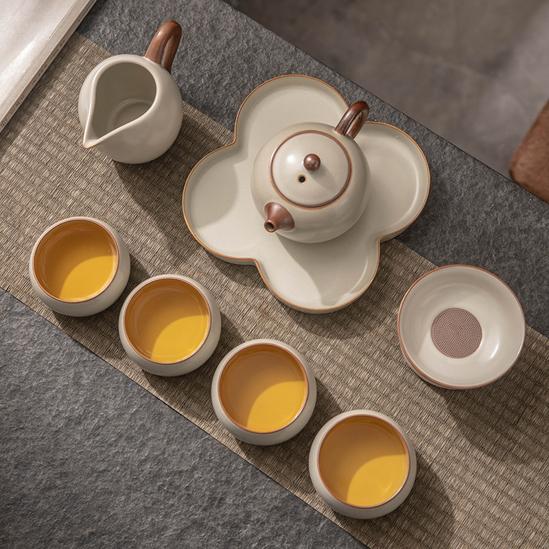汝窑西施茶壶茶杯茶具套装家用陶瓷整套轻奢高档泡茶功夫