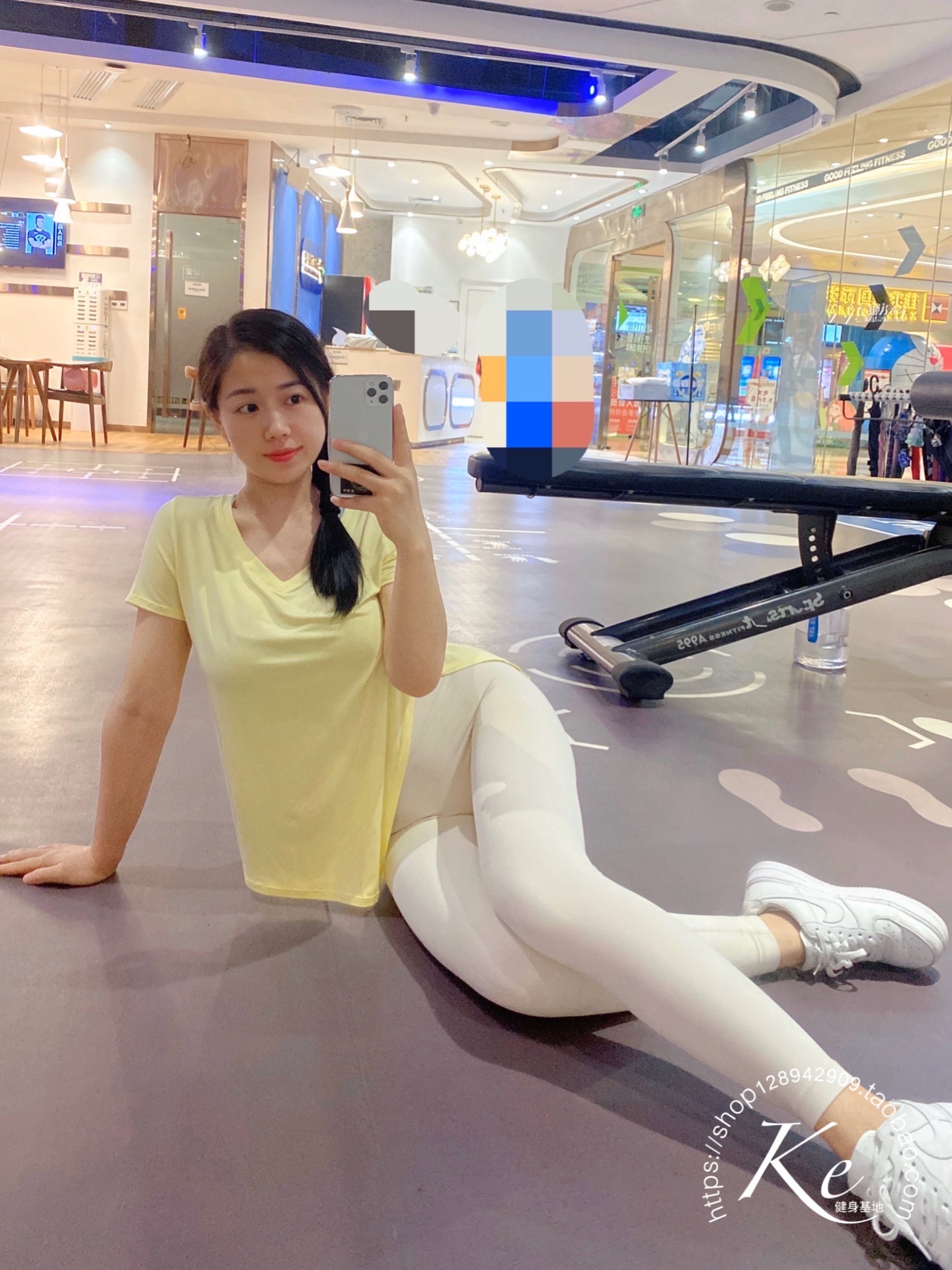 ke韩版无尴尬线裸感高弹米白色高腰不掉档显臀瑜伽健身裤网红裤女