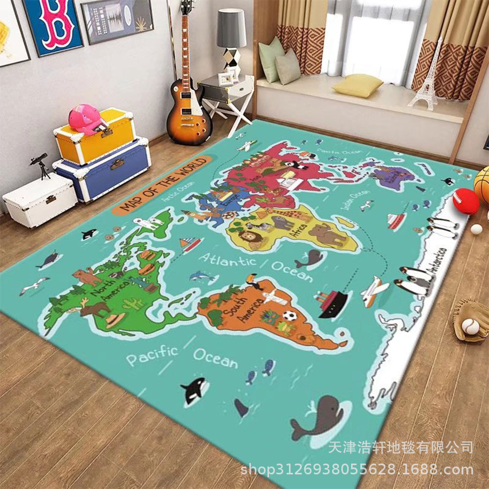 儿童海岛世界卡通机场跑道房间爬行垫玩具小汽车停车场游戏地毯