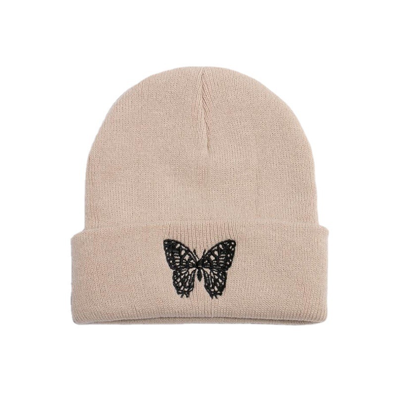 Korean Style Butterfly Embroidery Knitted Hat Men's and Women's Outdoor Cold-Proof Ski Warm Hat Fashion Sleeve Cap Woolen Cap Beanie Hat