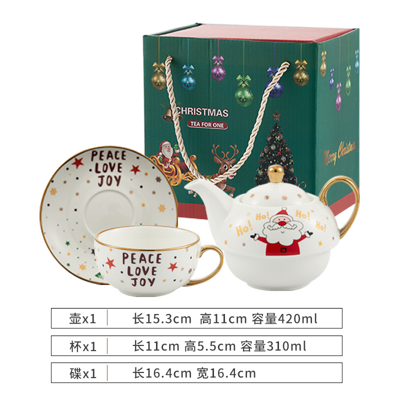 Ins Christmas Ceramic Cup Dish Amazon Hot Sale Featured Gold-Plated Tea Set Christmas Gift One Pot One Cup