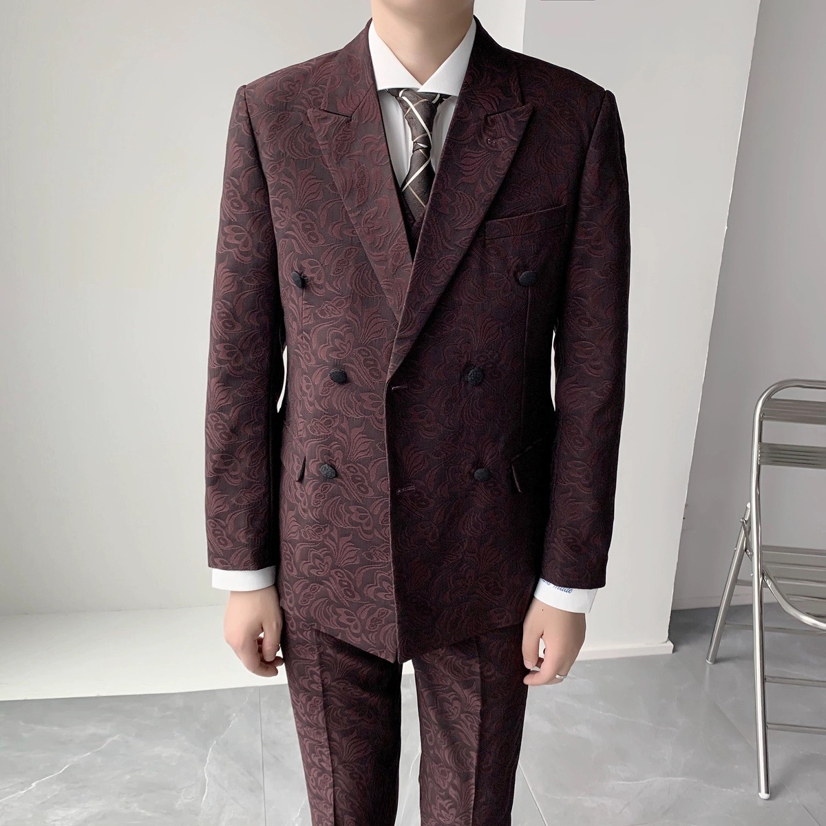 24春季新品男士婚宴双排扣西裤经典绅士礼服修身套装西