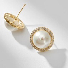 珍珠镶钻耳钉925银针法式冷淡风气质温柔轻奢高级感大牌同款耳饰