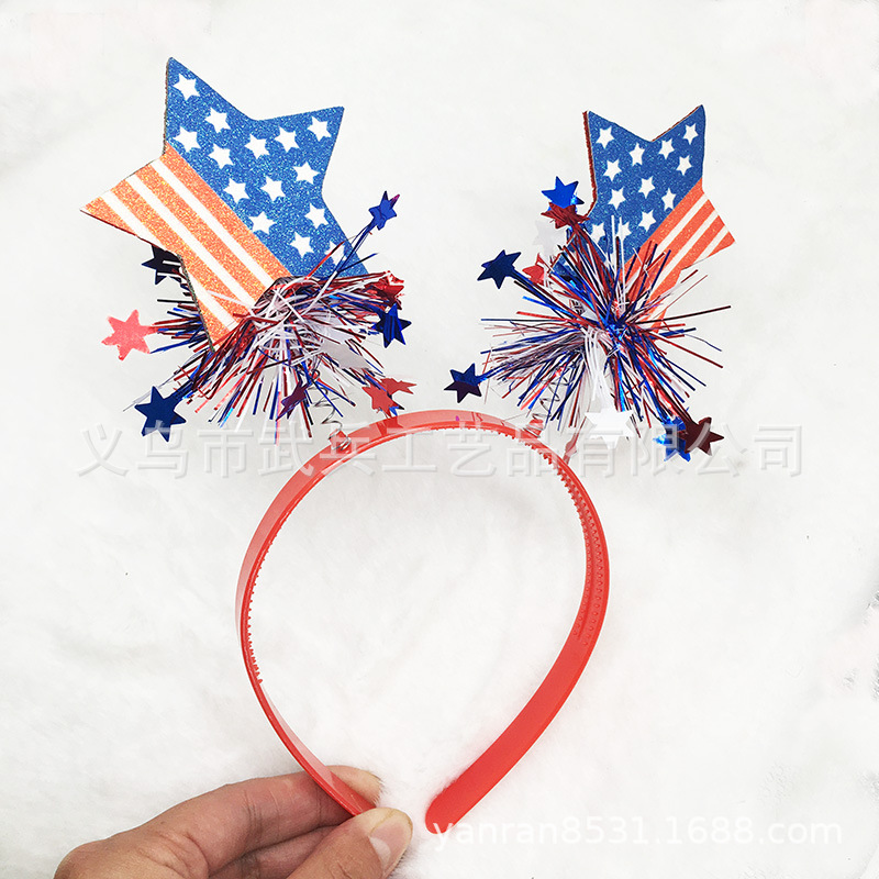 Amazon Hot Sale American Flag Hat Headband Independence Day Party Carnival Patriotic Parade Tassel Decoration Head Buckle