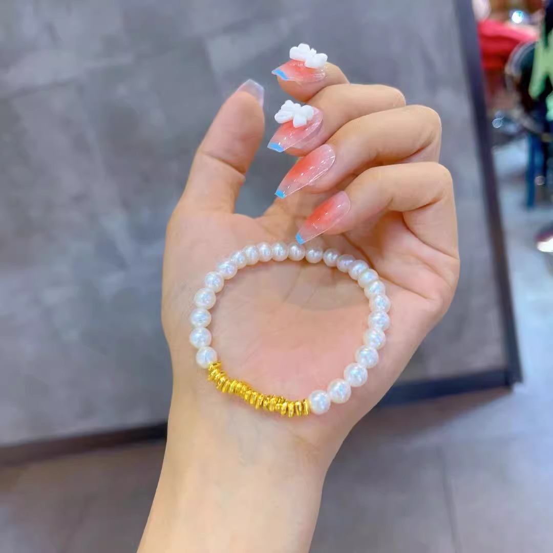 足金包银999碎金子黄金手链天然淡水珍珠黄金手链手串情人节送礼