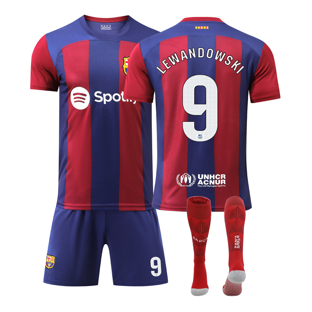 跨境2324巴萨球衣主场10号梅西9号莱万30加维成人儿童足球服队服