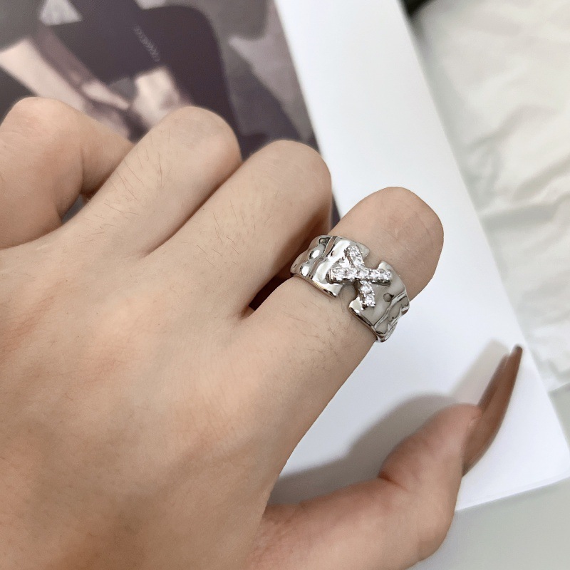 Niche Asterism Couple Rings Korean Style Ins Fashion Design Letter X Inlaid Zircon Texture Ring Female Fashion Personality