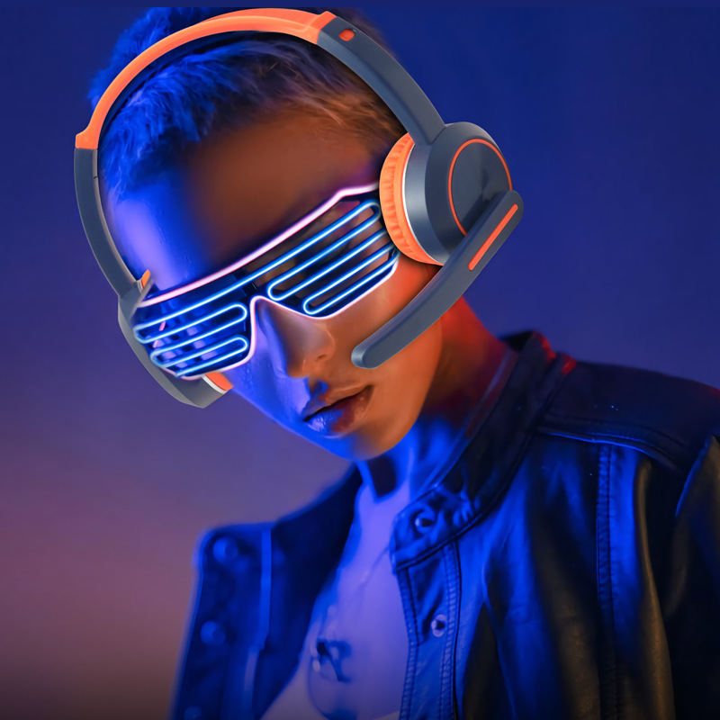 新款头戴式蓝牙耳机外置双麦克风 无线炫酷蓝牙游戏耳机批发