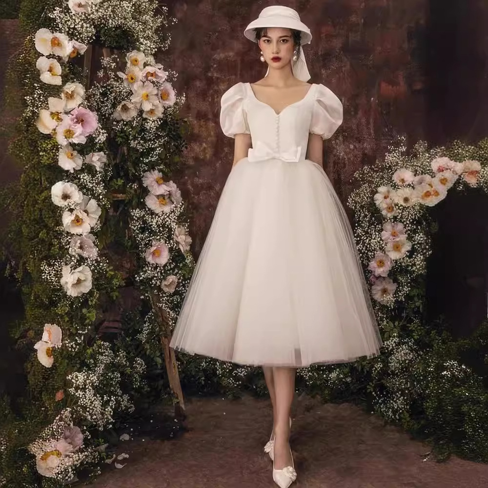 法式轻婚纱小礼服短裙简约草坪婚礼出门纱新娘订婚领证登记小白裙