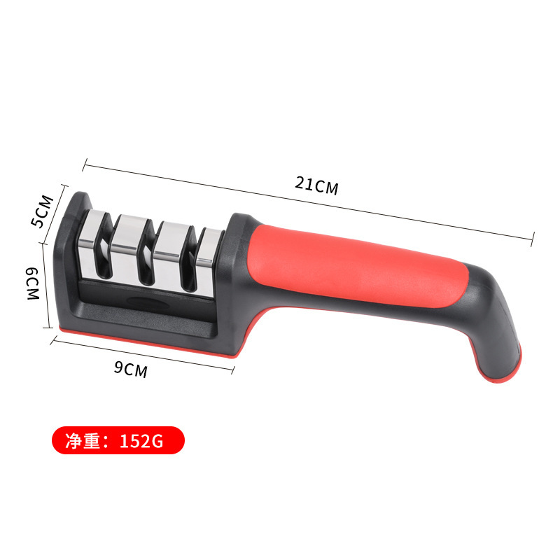 New Red and Black Kitchen Household Sharpening Stone Double Ceramic Tungsten Steel Manual Three-Section Sharpener Gift Sharpener