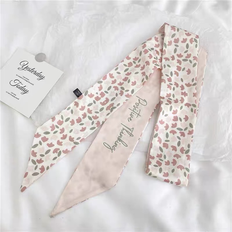 summer scarf Retro French Silk Scarf Hair Band Hair Tie Bow Headdress Spring New Hair Accessories Multi-Purpose Braided Hair Long Streamer Hair Ring