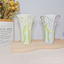 法式中古奶油风陶瓷花瓶大口径喇叭口手绘铃兰花瓶摆件水培花器