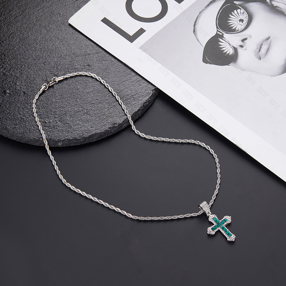 New Cross Necklace Small Fashion All-Match Blue Diamond Cross Pendant Pinduoduo One Piece Dropshipping