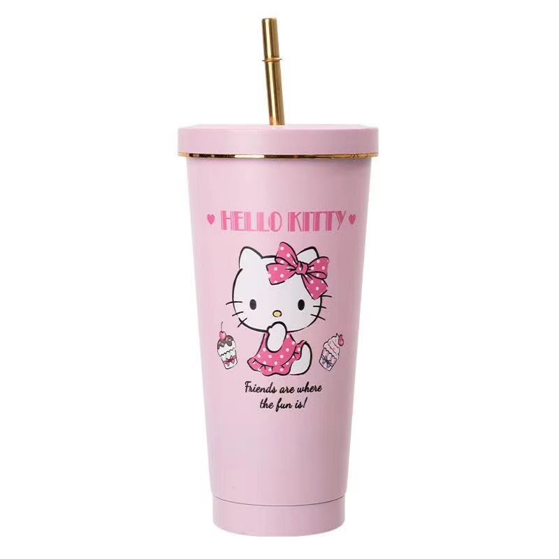 Cross-Border Cartoon 304 Stainless Steel Cup with Straw Cute Sanliou Ins Style Thermos Cup Large Capacity Vacuum Coffee Cup