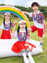 学生校服夏季短袖六一儿童表演服红色运动班服套装幼儿园园服批发