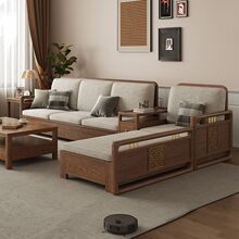 现代简约白蜡木全实木沙发组合客厅小户型高箱储物两用布艺沙发